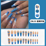 24Pcs Long Ballerina Fake Nails with Wings Pattern Full Cover Manicure Coffin False Nails Press On Nails Wearable Nail Tips