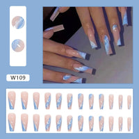 Blue And White Color Matching Sky Color Wearable Nails Tips Waterproof Fake Nails Press On Nails