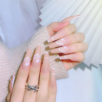 24Pcs/Box White French Fake Nails Press on Long XL Length Rhinestone Design False Nails Full Cover Acrylic Nail Tips - Divine Diva Beauty