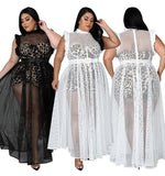 Plus Size avail Ruffle Sleeve Dress Maxi Sexy See Through