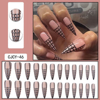 Extra Long Pointed French Wearable Armor White Rose Diamond Slim False Nails Tips Fake Nails Press On Nails Manicure