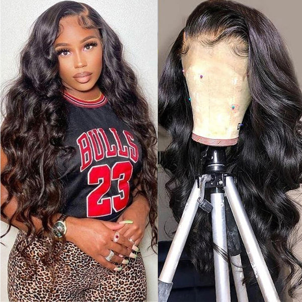 HD Transparent Lace Front Human Hair Wigs  Pre plucked 13x6 180% Brazilian Body Wave Lace Frontal Wigs With Baby Hair