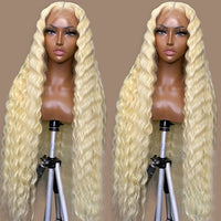 ****SALE***Deep Loose Wave 613 Honey Blonde Curly Transparent Lace Frontal Human Hair Wig 13x6x1 Water Wave Human Hair Wigs