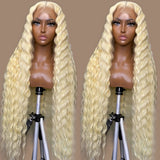 ****SALE***Deep Loose Wave 613 Honey Blonde Curly Transparent Lace Frontal Human Hair Wig 13x6x1 Water Wave Human Hair Wigs