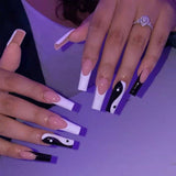 Pink Cow Design False Nail French Full Cover Long Coffin Fake Nails Glue DIY Manicure Nail Art press on nails nail tips