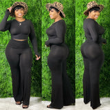 Plus Size avail 4xl 5xl Two Piece Set Women Tracksuits Stretch Draped Crop Top Baggy Flared Pants - Divine Diva Beauty