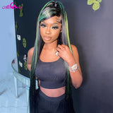 Highlight Green Colored 13x4 Lace Frontal Wig Transparent Lace Front Straight Human Hair Wigs Pre-Plucked Remy Hair