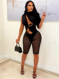 Bodycon Rompers Women Jumpsuit Hollow Out Black White See Through Black Mesh One Piece bodysuits