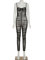 Sexy Mesh Bodycon Camisoles Backless Hollow Transparent Low-cut High Waist Nightclub Bar High Street Fashion Jumpsuit BODYSUIT