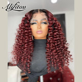 Deep Wave  curly Ombre 1B99J Burgundy Red Color 4x4 Closure Frontal 13X4 Glueless Lace Front Human Hair Wigs  Prepluck - Divine Diva Beauty