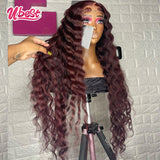 13x6 Lace Frontal Wig 99j Burgundy Loose Deep Wave Transparent Lace Front Wig Pre-Plucked Lace Frontal Human Hair