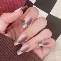 24pcs Gradient Ballet False Nails Press On Long Coffin French Nail Tips Full Cover Acrylic Fake Nails