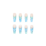 24pcs/Box Wearable Ballerina Fake Nails Blue Ocean Sweet And Cool Matching Full Cover Nail Tips Press On Nails DIY