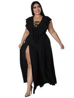Summer Plus Size avail Dress lace Up Hollow Empire Robe