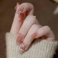 24pcs Rhinestone Design Fake Nails Shiny Bridal Women Lady party nail DIy Decorations Press On nail Tips False Nail Patch