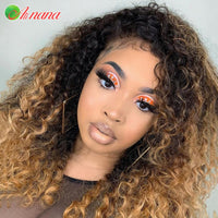 Mongolian Afro Kinky Curly Human Hair Wigs 13x4 Lace Frontal Wig  Pre-Plucked Thick Highlights Ombre 1B/Blonde Colored