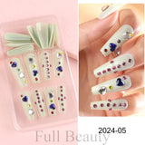 24 Pcs Full Cover False Nails Rhinestones Charms Press On Fake Nails Wearable Fake Nails Artificial Manicure Accessories