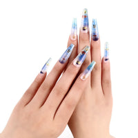 3D fake nails with Ocean starfish designs DIY manicure supplies press on faux ongles french long coffin tips false nail kit