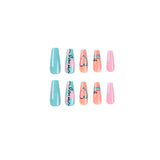 24Pc  Long Blue And Pink Color Fades Into A Shade Of Love Press On Nails Flat Head Full Cover Removable