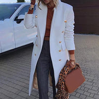 Solid Color Wool Coat Slim Fit Double-breasted Autumn Winter Turn-Down Collar Women Overcoat outerwear