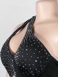 Sparkle Sheer Mesh Irregular Crystal Romper bodysuit