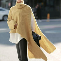 Elegant Women Winter Autumn Streetwear One Long Sleeve Asymmetrical Yellow Turtleneck INS Pullovers Sweater Jumpers