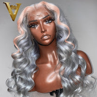 Grey Highlight Body Wave Lace Front Wig Light Pink Human Hair Wigs Brazilian Virgin 613 Transparent HD Lace Front Wig