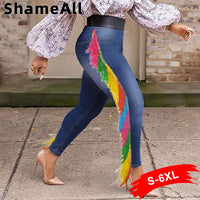 Plus Size avail Multicolor Tassel Patchwork Stretchy Skinny Jeans