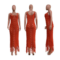 Elegant Knit Rib Tassel Long Dress - Divine Diva Beauty