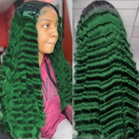 Ombre T1b/Green highlight Color 13x4 Loose Deep Wave Lace Front Human Hair Wigs 10-34" Pre-Plucked Remy Lace Wig 180% Density