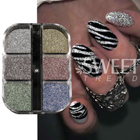 6 Grids Sparkly Reflection Glitter Powder For Nail Reflective Crystal Diamond Effect Sequin Gel Polish Pigment