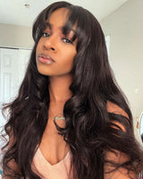 Long Human Hair Wigs With Bangs Brazilian Body Wave Wig Full Machine Made Wig With Bang Brazilian Remy Human Hair