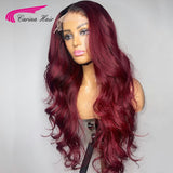 Ombre Red 99J Colored 13X4 Lace Front Human Hair Wigs Wavy Red Ombre Brazilian Remy Lace Frontal Wigs Preplucked