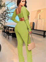 2 Two Piece Sets Tracksuit Outfits Women Long Sleeve Strapless Crop Top Skinny Pants Matching Sets