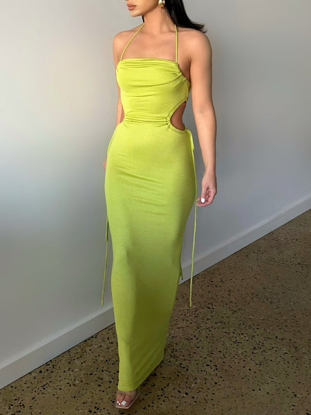 Green Maxi Dress Women Sexy Halter Cut Out Bodycon Dress - Divine Diva Beauty