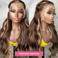 13x4 Highlight Wig Body Wave Ombre Colored Lace Front Human Hair Wig Brazilian Water Wavy Honey Blonde Lace Frontal Wig