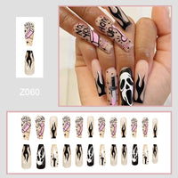 24Pcs Halloween Black Ghost Long Ballet False Nails With Heart Blood Design Halloween Press On Nails Detachable Full Cover Nails