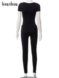 Short Sleeve Club Bodycon Black Jumpsuit bodysuit