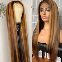 30 Inch Highlight Ombre Straight Lace Front Human Hair Wigs Honey Blonde Colored Bone Straight Lace Frontal Wigs