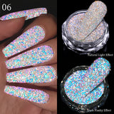 Reflective Glitter Nail Powder Green Red Holographic Nail Art Dust Shinning Chrome Pigment DIY Manicures Decoration