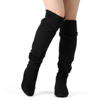 Warm Fleece Suede Flat Stretch Sexy Shoes Over The Knee Thigh High Boots 11+