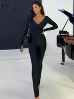 Bodycon 2 Piece Sets Club Outfit long Sleeve V Neck Top And Pants Sets Female Matching Sets