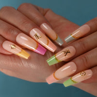 Nude Nails Press on Rhinestone XL Length Coffin Fake Nail Tips Pre Designed Z160