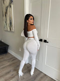 Two 2 Piece Sets Sweatsuits Strapless Crop Top Outfits Skinny Pants Sets