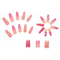 24pc Long Coffin Acrylic Fake Nails Wearable Ballerina Rhinestone Butterfly Glitter Full Cover Nail Tips Press On Nails