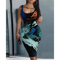 Scarf Print Sleeveless Bodycon Dress plus size avail
