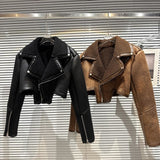 Long Sleeve Lambswool Fur Leather Coat Turn Down Collar Short Jacket outerwear