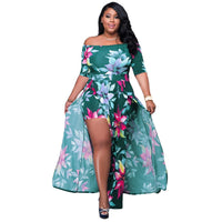 plus size avail Long Maxi Dress Women Short Sleeve Floral Print