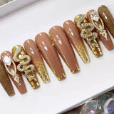 24pc Long Coffin Acrylic Fake Nails Wearable Ballerina Rhinestone Butterfly Glitter Full Cover Nail Tips Press On Nails