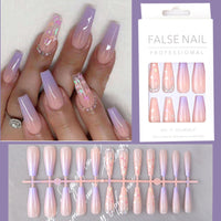 24pcs summer flower design false nails full cover artificial nails with glue Long Paragraph Manicure press on nail
